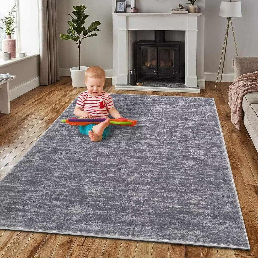Tappeto per soggiorno Garvee, morbido, lavabile in lavatrice, antiscivolo, grigio moderno, 80x150 cm