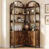Garvee Libreria Angolare 74.5" con Ripiani e Armadietto, Metallo, Design a L, Stabile, Facile da Montare, Nero - Retro