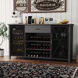 Garvee Mobile Bar Caffè 180 cm Con Spazio Frigo, Legno E Metallo, Ampio Portabottiglie, Cassetti, Ripiani Regolabili, Nero, Per Cucina E Sala Da Pranzo