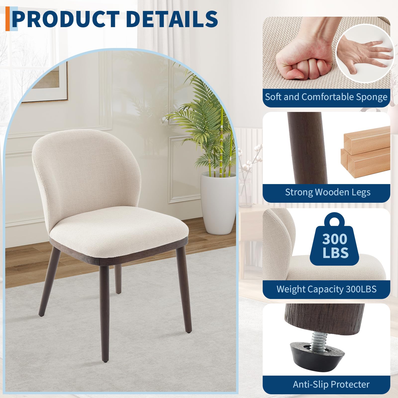 Set di 2 sedie da pranzo Garvee, moderne ed ergonomiche, con gambe in legno e imbottite, per cucina e ristorante, salvaspazio