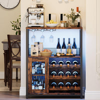 Mobile bar per vino Garvee con luce LED, ripiani regolabili, porta in rete per cucina e sala da pranzo, altezza 36,2", MDF e metallo, robusto, compatto