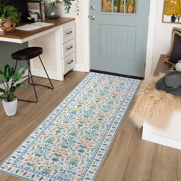 Tappeto decorativo Garvee Boho 80x150cm nero con motivo floreale per soggiorno e sala giochi, antiscivolo, pelo corto, fibra sintetica, lavabile