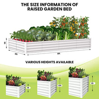Aiuola rialzata Garvee, in metallo, rettangolare, 8x4x1 FT, bianca, resistente e antiruggine, verniciata a polvere, fondo aperto, montaggio senza attrezzi, per orti e coltivazioni di ortaggi