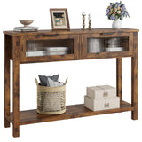 Tavolo consolle rustico in legno Garvee con 2 cassetti in vetro per corridoio e soggiorno 43,3x11,8x31,4 pollici marrone - marrone