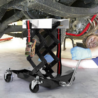 Cric per trasmissione Garvee per impieghi gravosi, capacità di carico di 450 libbre, altezza regolabile, acciaio, blocco di sicurezza, base larga, per officina e garage, nero