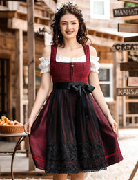 Garvee - Set da 3 pezzi in Dirndl tradizionale midi da donna per Oktoberfest, Carnevale e Martedì Grasso, rosso, taglia 42