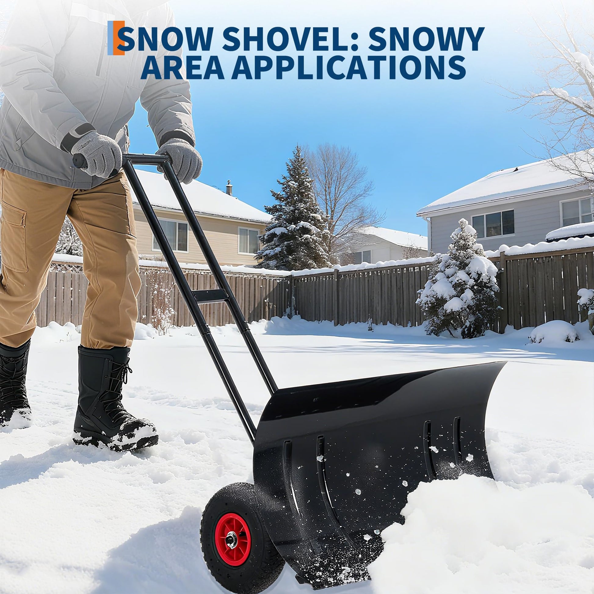 Garvee Höhenverstellbare Schneeschaufel Auf Rädern Ergonomisch Wetterfest Kaltgewalztes Eisen Zusammenklappbar 74cm Schwarz