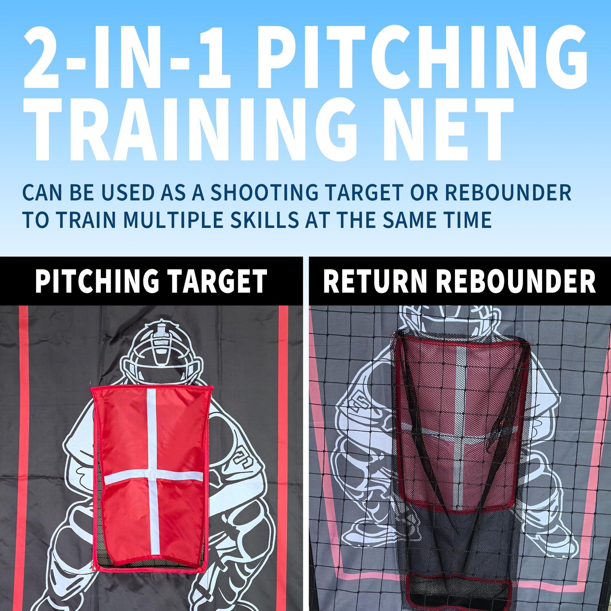 Garvee Bersaglio da lancio e rete di rimbalzo per baseball 2 in 1 - Nylon e polietilene - Allenamento per ragazzi - Regolabile - Nero