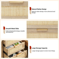 Comodino Garvee in rattan con 3 cassetti in vimini naturale, struttura in legno robusto per camera da letto e soggiorno, moderno, versatile, marrone