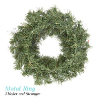 Ghirlanda natalizia Garvee da 18 pollici con 15 luci LED, PVC verde da 45 cm, stella bianca a sei punte, palline di Natale blu, anello di metallo per porta, parete, camino