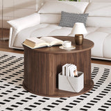 Garvee Tavolino da Caffè Rotondo 71 cm con Porta Tambour Scorrevole Mid-Century Legno MDF e Ferro per Soggiorno e Ufficio Colore Naturale - Noce