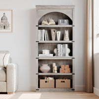 Libreria curva Garvee 5 ripiani, altezza 68,7 pollici, stile country, soggiorno, ufficio, legno, marrone