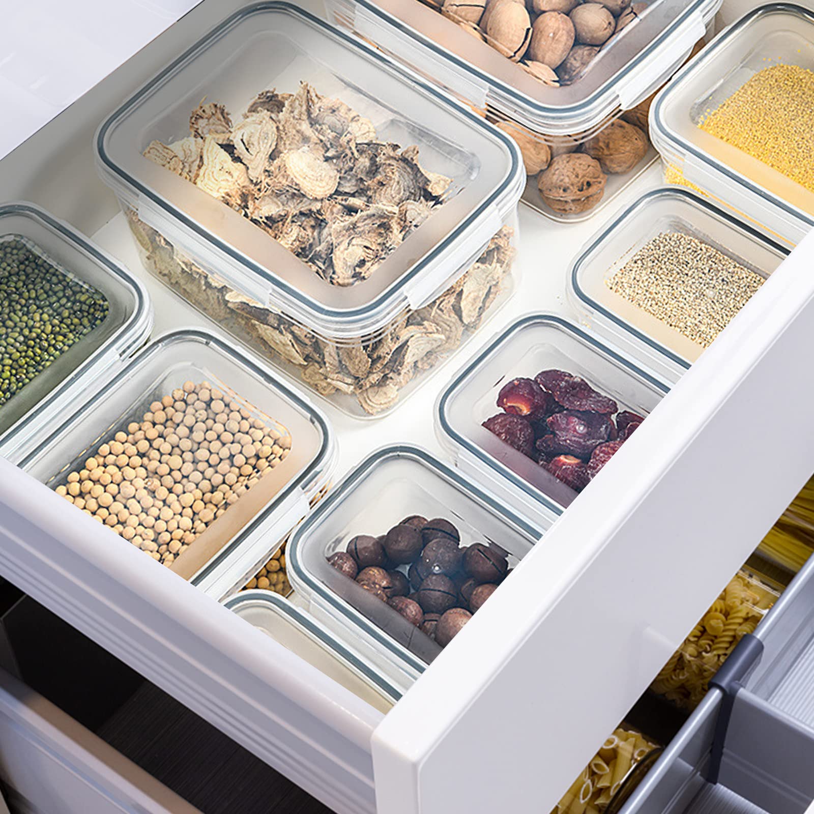 Contenitore per alimenti Garvee da 3 pezzi per frutta e verdura con cestello filtrante, coperchio ermetico, plastica, organizer per frigorifero, uso versatile