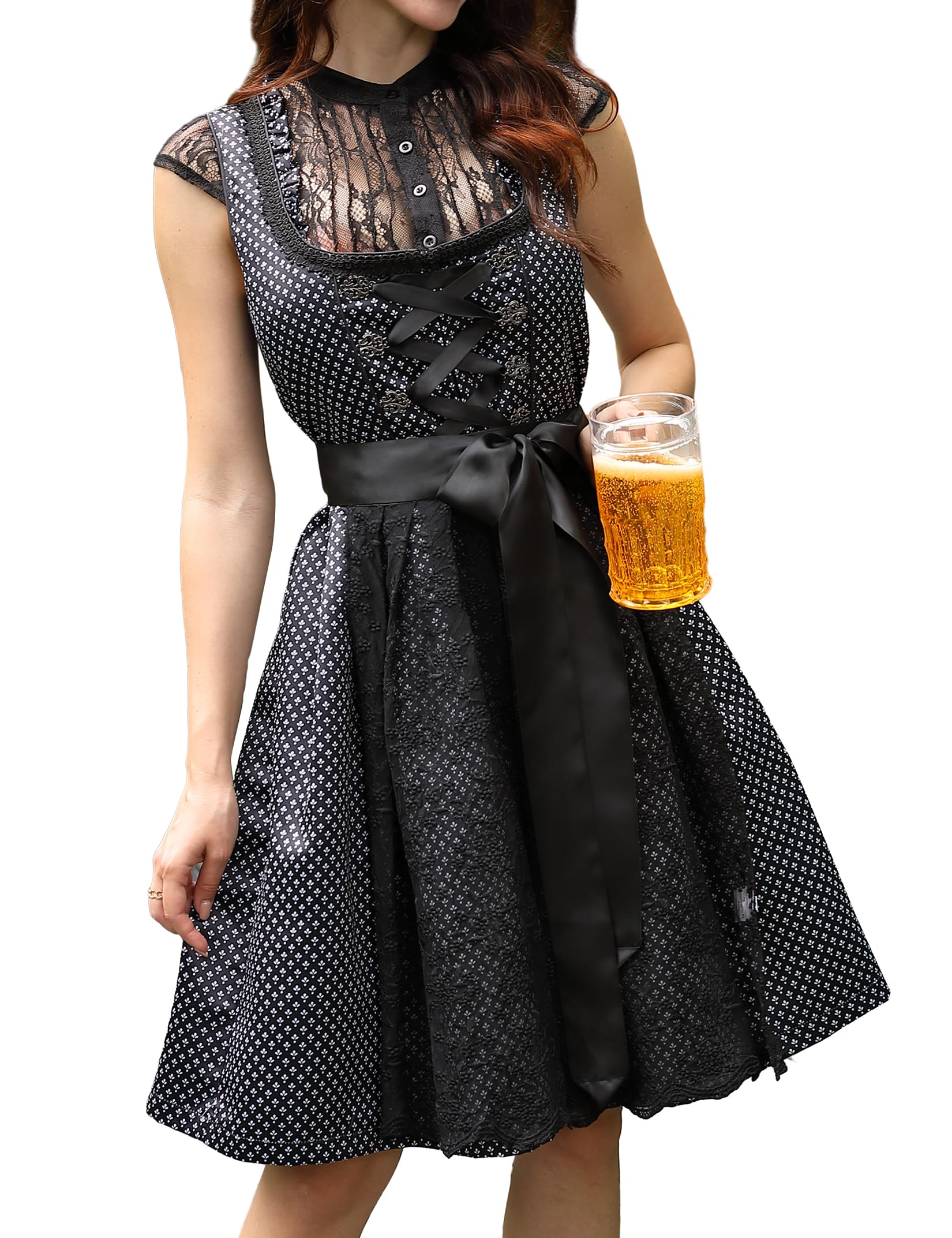 Garvee Dirndl da donna elegante, corto, set da 3 pezzi, blu Oktoberfest, taglia 40