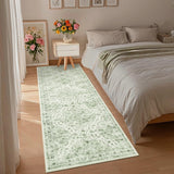 Garvee Tappeto Pieghevole Lavabile 350g Imitazione Cashmere Boho Verde 60x230cm Morbido Versatile per Ingresso e Soggiorno - Verde