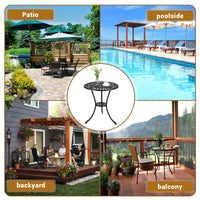 Tavolo da bistrot da esterno Garvee da 24" in ghisa rotonda con foro per ombrellone da 2" per balcone e giardino, nero