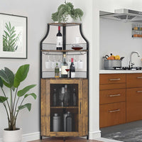Mobile bar angolare Garvee per liquori con ripiani regolabili, 61 pollici, struttura in metallo, porta in rete, MDF, piedini antiscivolo, antiribaltamento, cucina e soggiorno