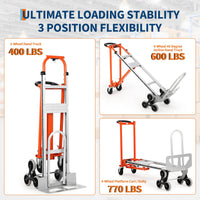 Carrello pieghevole Garvee 3 in 1 con capacità di 770 libbre, pneumatici da 10", lega di alluminio, cinghie elastiche per casa e magazzino, robusto e versatile