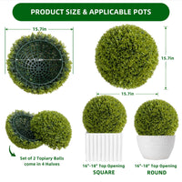 Set Garvee con palline di bosso artificiale da 15,7 pollici, resistente ai raggi UV e all'uso manuale, materiale PE, decorazione sull'interno e sui lati, verde