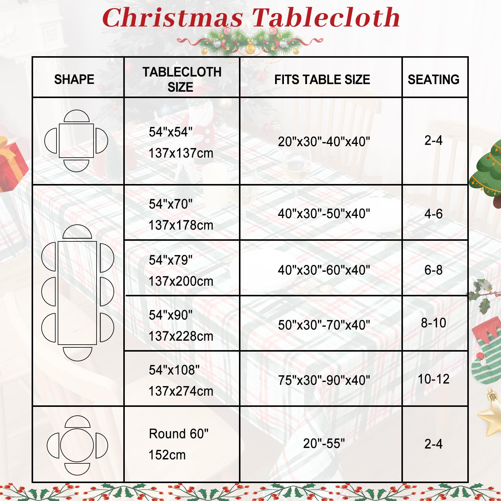 Tovaglia natalizia rotonda GARVEE, impermeabile, lavabile, a quadri rosso-verde, 152 cm, sala da pranzo, festiva