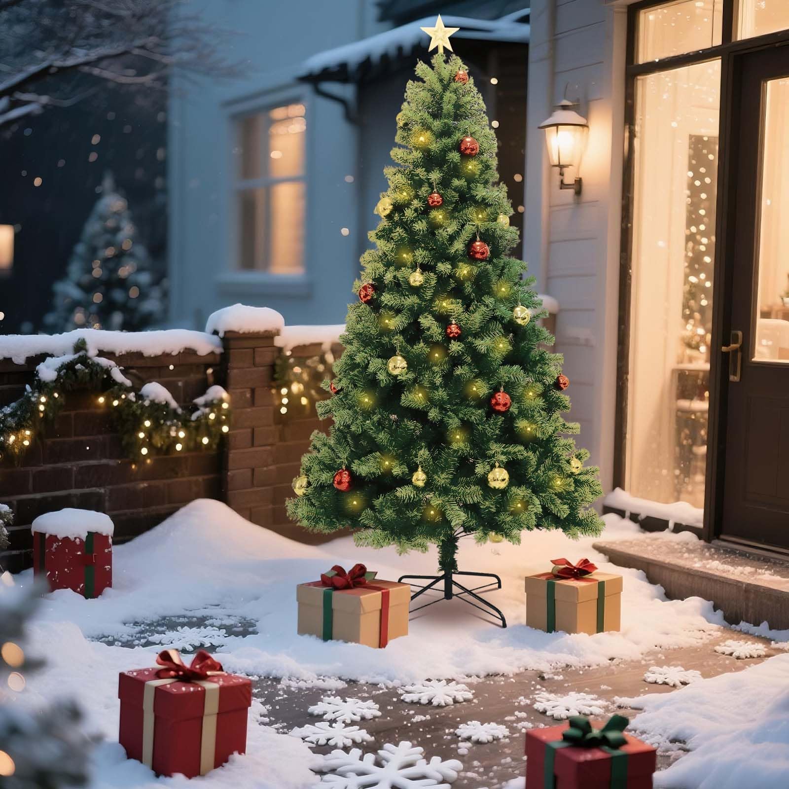 Albero di Natale Garvee 180 cm Effetto Neve con Telecomando - Artificiale PVC Decorazioni Soggiorno