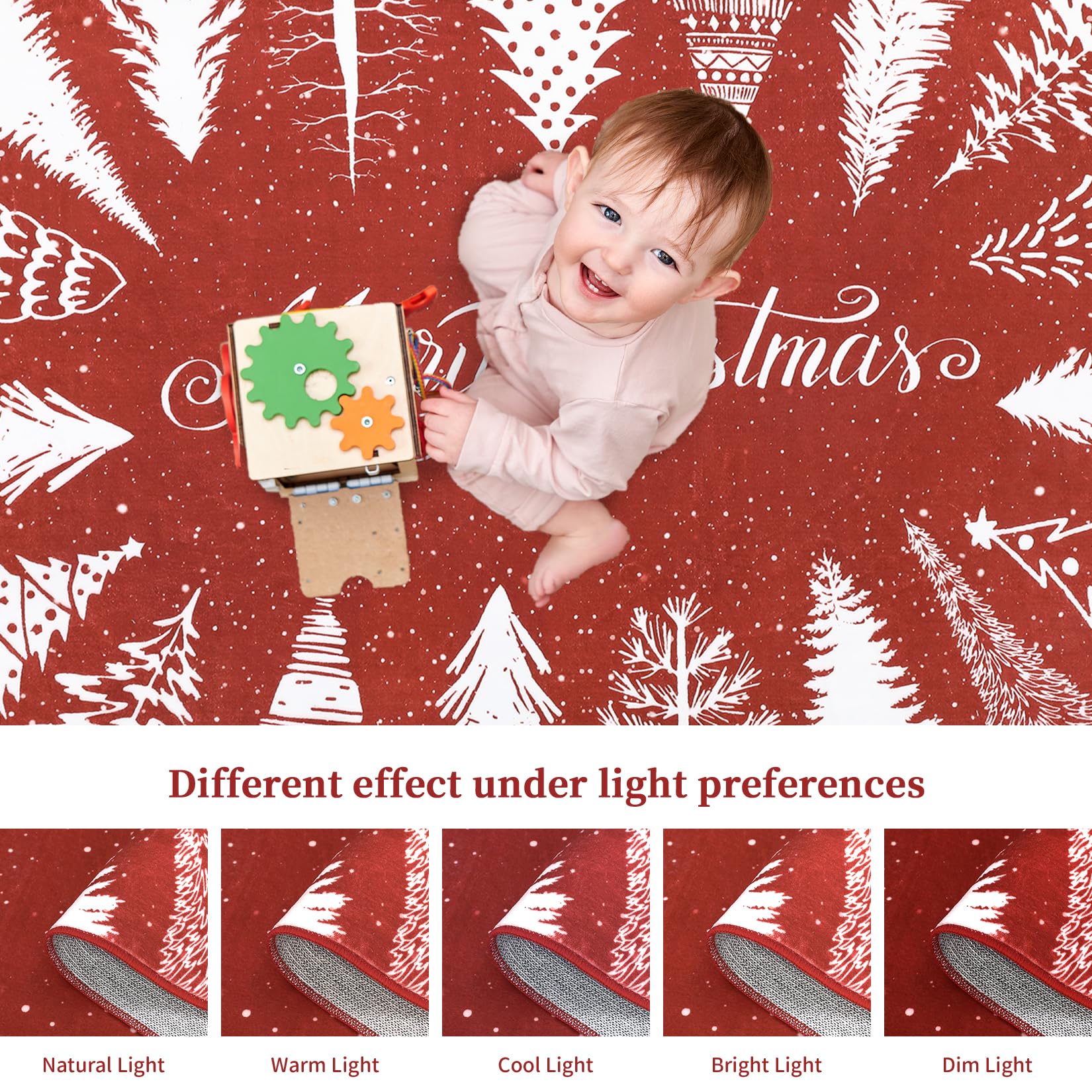 Tappeto natalizio rotondo Garvee, antiscivolo, Buon Natale, motivo albero rosso e fiocco di neve, per ingresso, 120 cm