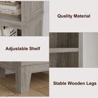 Libreria stretta Garvee a 5 ripiani con ripiani regolabili per soggiorno e ufficio, alta 180 cm, grigia, gambe in legno, MDF robusto