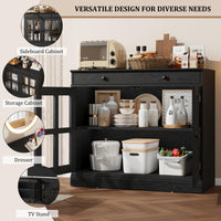 Credenza Garvee da 35,4" con anta in vetro, ripiani regolabili, chiusura ammortizzata, legno, nero, moderna per sala da pranzo e cucina