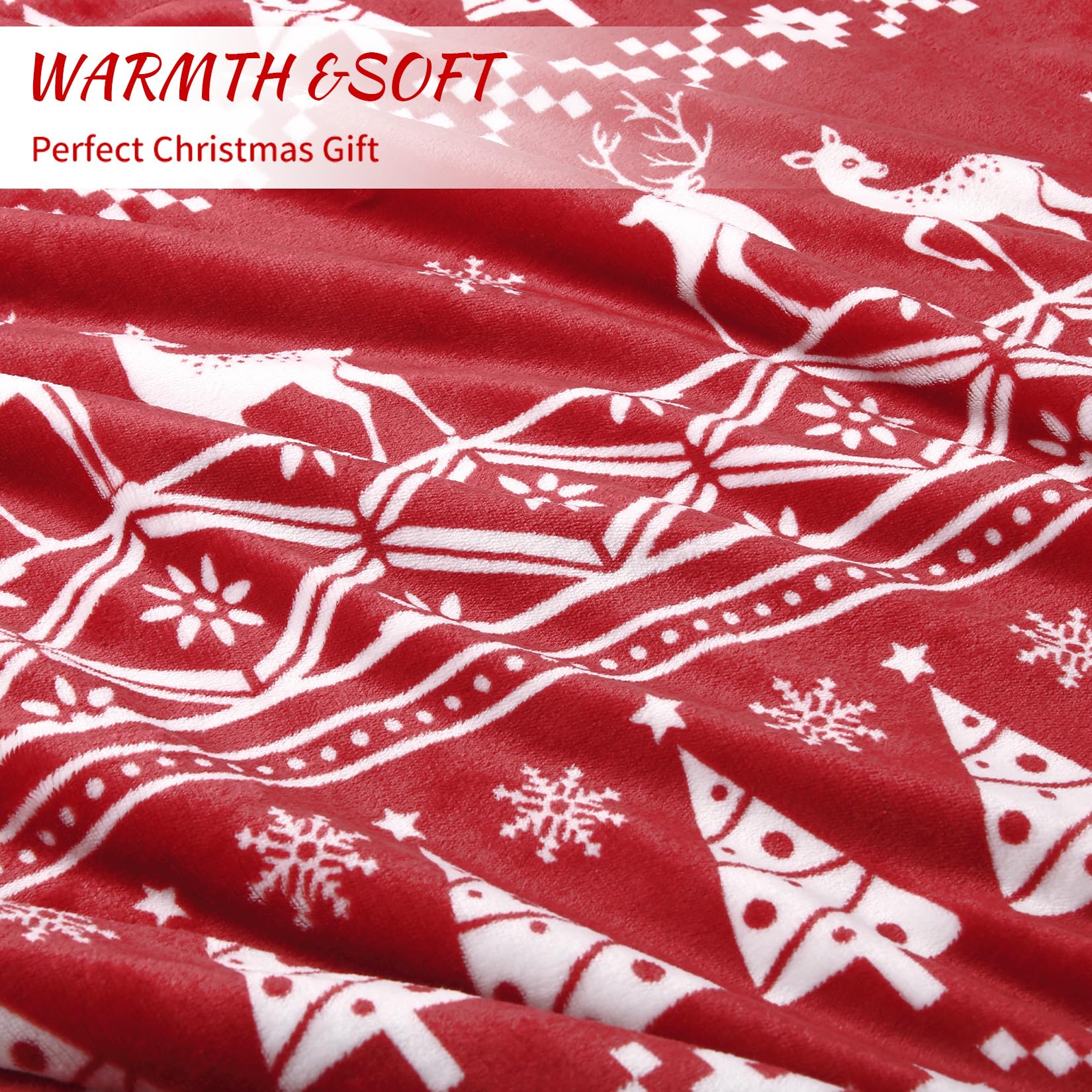 Coperta natalizia Garvee in flanella Sherpa 50x60 rossa - Calda, reversibile, morbida, resistente - Perfetta per divano e campeggio