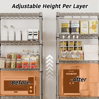 Scaffale portaoggetti in metallo Garvee, 5 ripiani con ruote, capacità di carico 1100 libbre, ripiani in filo metallico regolabili, acciaio, argento, per cucina e garage, 61 A x 23,6 P x 11,8 L