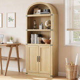 Libreria Garvee con ante, 71,65 pollici, stile fattoria, legno MDF, protezioni angolari in metallo, soggiorno e ufficio, colori legno naturale - Bianco