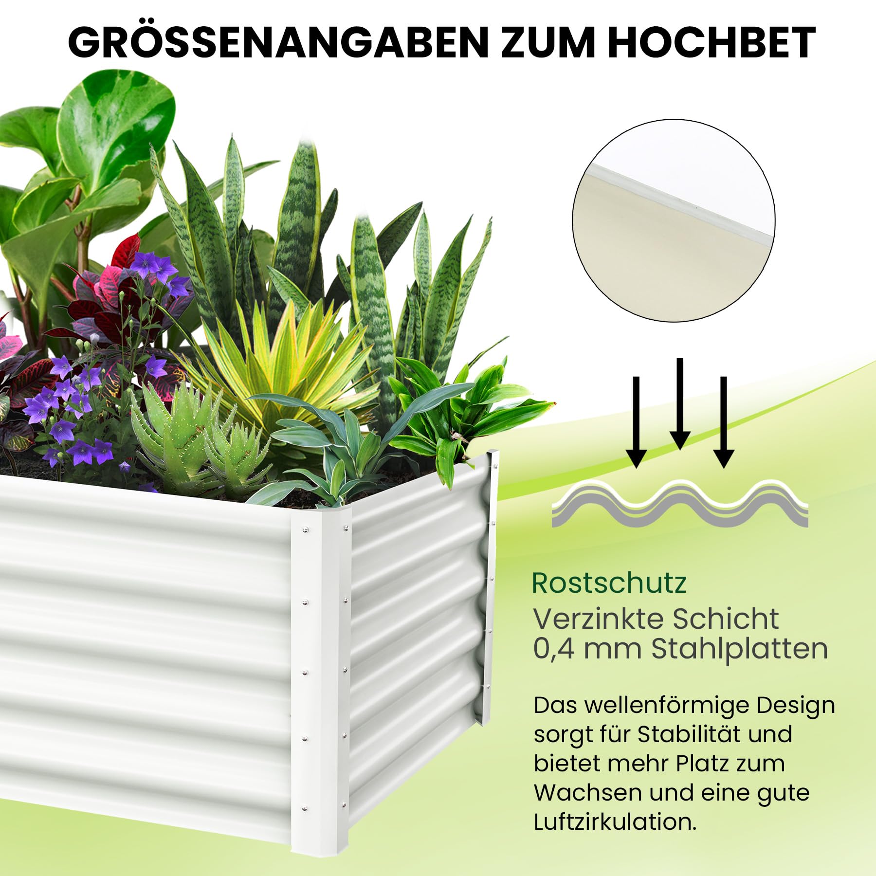 Aiuola rialzata Garvee, in metallo, 240 x 120 x 60 cm, fioriera da esterno per verdure, fiori ed erbe aromatiche, rettangolare, verniciata a polvere, antiruggine