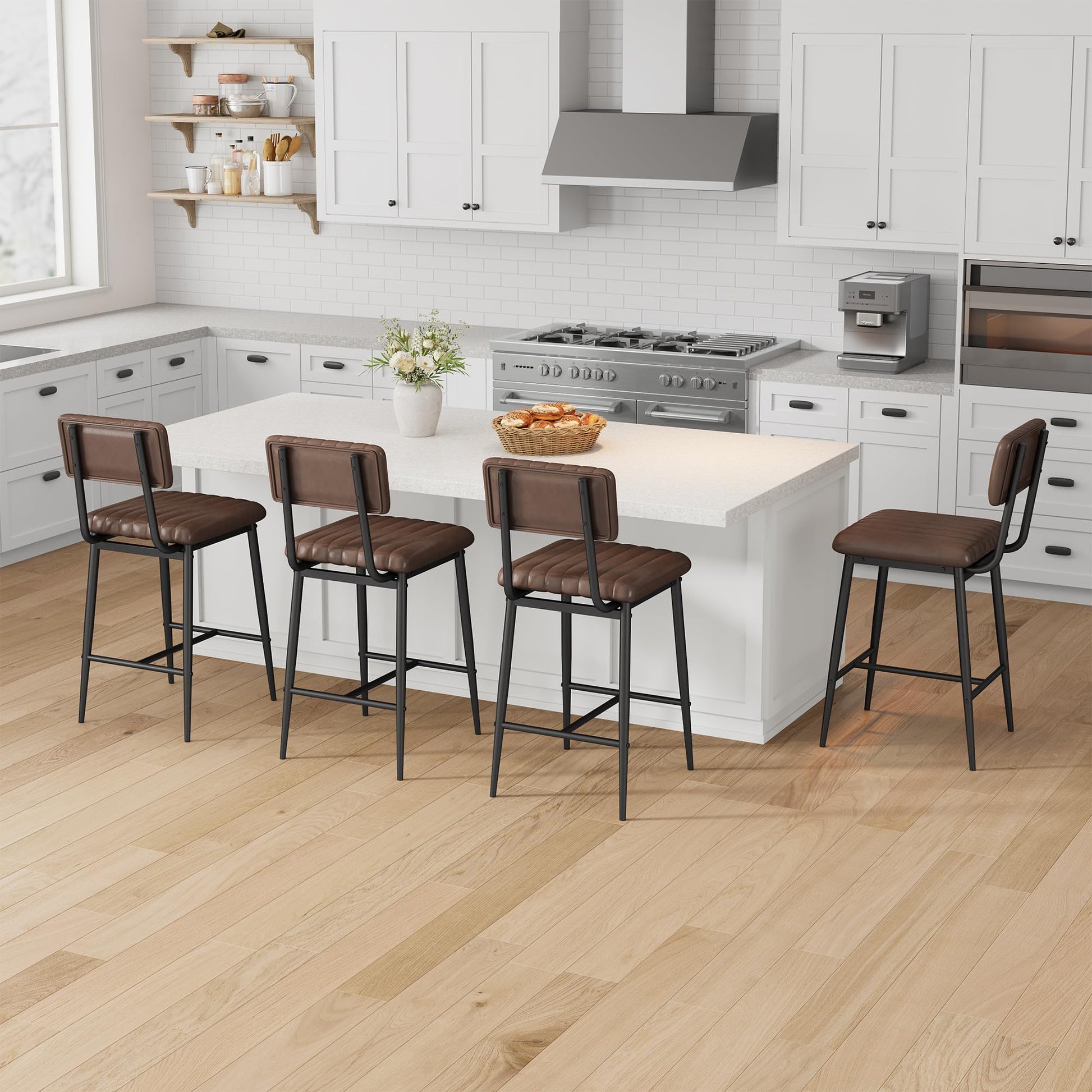 Set di 2 sgabelli da bar Garvee in similpelle, imbottitura spessa, gambe in metallo per cucina e isola bar, 25,6 pollici, nero