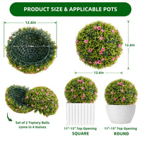 Garvee Set di 4 palline di bosso artificiali da 12,6" con fiori rosa per balcone e giardino, resistenti ai raggi UV, senza manutenzione, materiale PE, verde/rosa