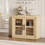 Garvee Sideboard Buffet 90 cm con 2 Porte in Vetro, Design Mid-Century, Materiale PB, Multiuso per Soggiorno e Cucina, Bianco