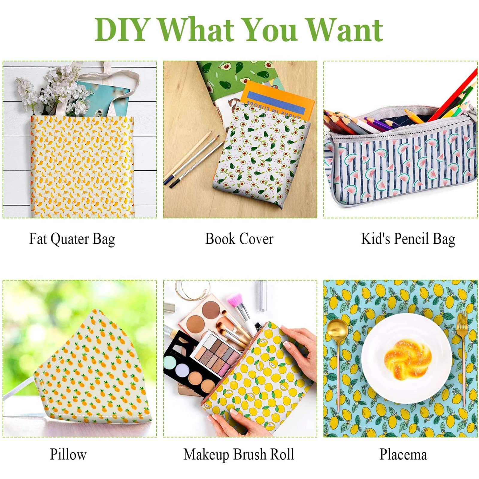 Tessuto patchwork Garvee con motivo a frutta, 12 pezzi, cotone, per progetti di cucito e artigianato, uso versatile