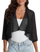Garvee Bolero estivo da donna in chiffon festivo con maniche a 3/4, cardigan corto ed elegante, leggero, con spalle sottili, giacca bolero, top nero XL