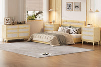 Cassettiera Garvee a 3 cassetti, in legno e rattan, design moderno, soggiorno e camera da letto, rovere chiaro, robusta e versatile