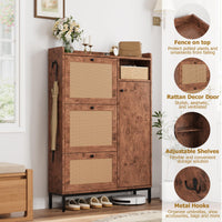 Scarpiera in rattan Garvee con 3 cassetti pieghevoli, ripiani regolabili per corridoio e ingresso, gambe in metallo MDF