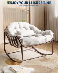 Sedia a dondolo da esterno Garvee Papasan, in vimini, con cuscino e struttura in metallo, per balcone, giardino, soggiorno, ergonomica, resistente alle intemperie, in rattan, in textilene resistente ai raggi UV