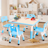 Set Tavolo e 4 Sedie per Bambini Regolabile in Altezza Blu per Attività Prescolari 80x60x60 cm