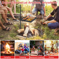 Griglia girevole per falò Garvee da 16,7'' x 12,6'' realizzata in robusto acciaio con rotazione a 360° e regolazione dell'altezza per barbecue all'aperto, picnic, giardino, nera