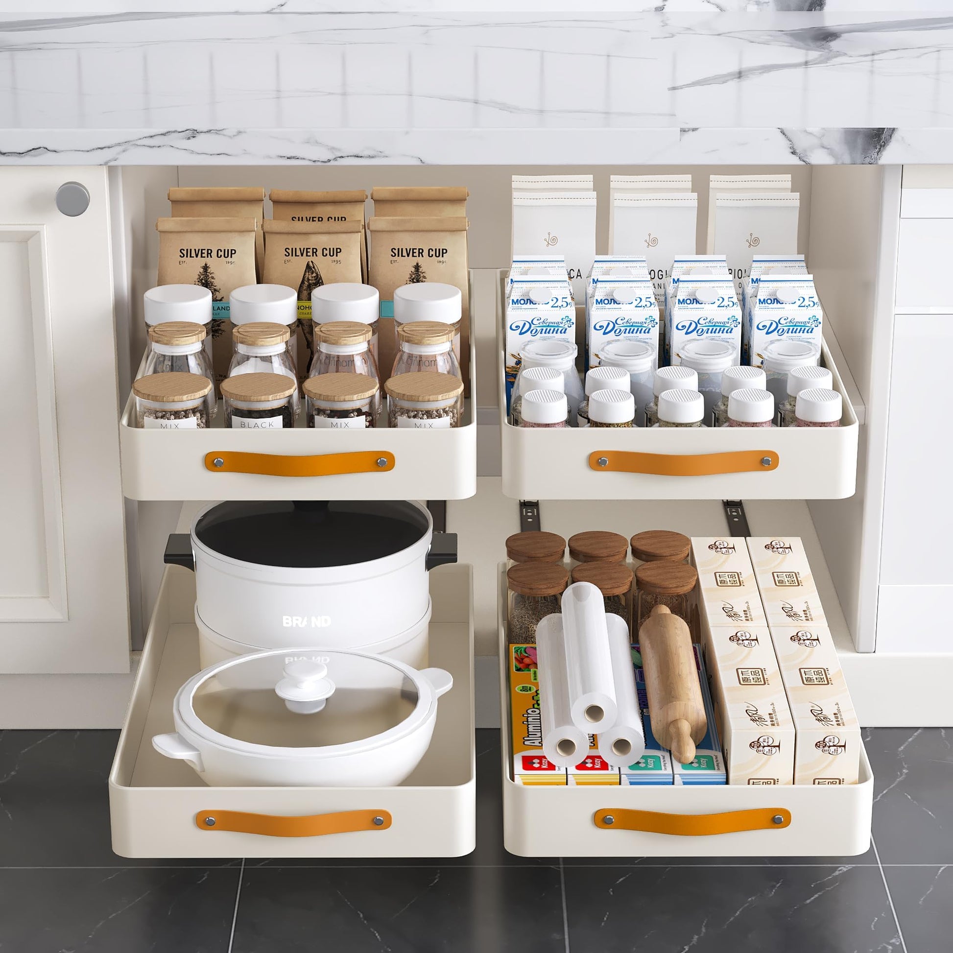 Garvee Cassettiera Organizzatore da Cucina, Capacità di Carico 50 kg, Acciaio, Maniglia Ergonomica, Regolabile, per Cucina e Bagno, 25x48x8 cm, Nero