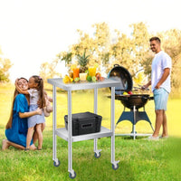 Tavolo da lavoro in acciaio inossidabile Garvee da 14" x 24", 2 livelli con ripiano regolabile, ruote, per cucina, ristorante, uso esterno, robusto