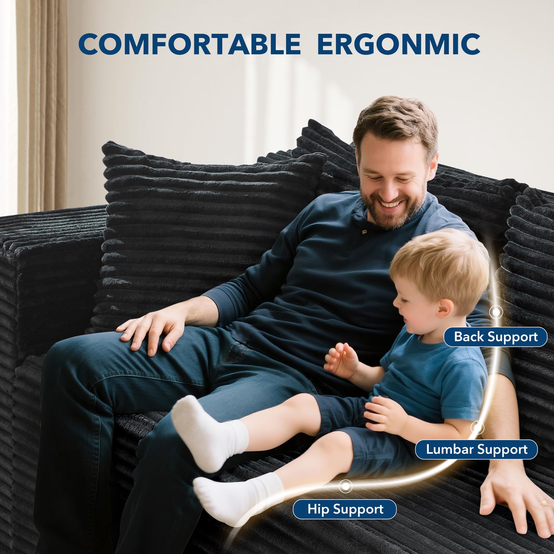 Divano angolare modulare Garvee Cloud 106" a forma di L, nero, divano letto oversize, soggiorno, seduta profonda, comodo e soffice, non richiede montaggio.