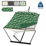 Garvee Amaca Doppia Portatile 2 Persone con Supporto Regolabile in Acciaio per Giardino Spiaggia Patio, Resistente e Facile da Montare, con Cuscino Comfort - Green Banana Leaf Color