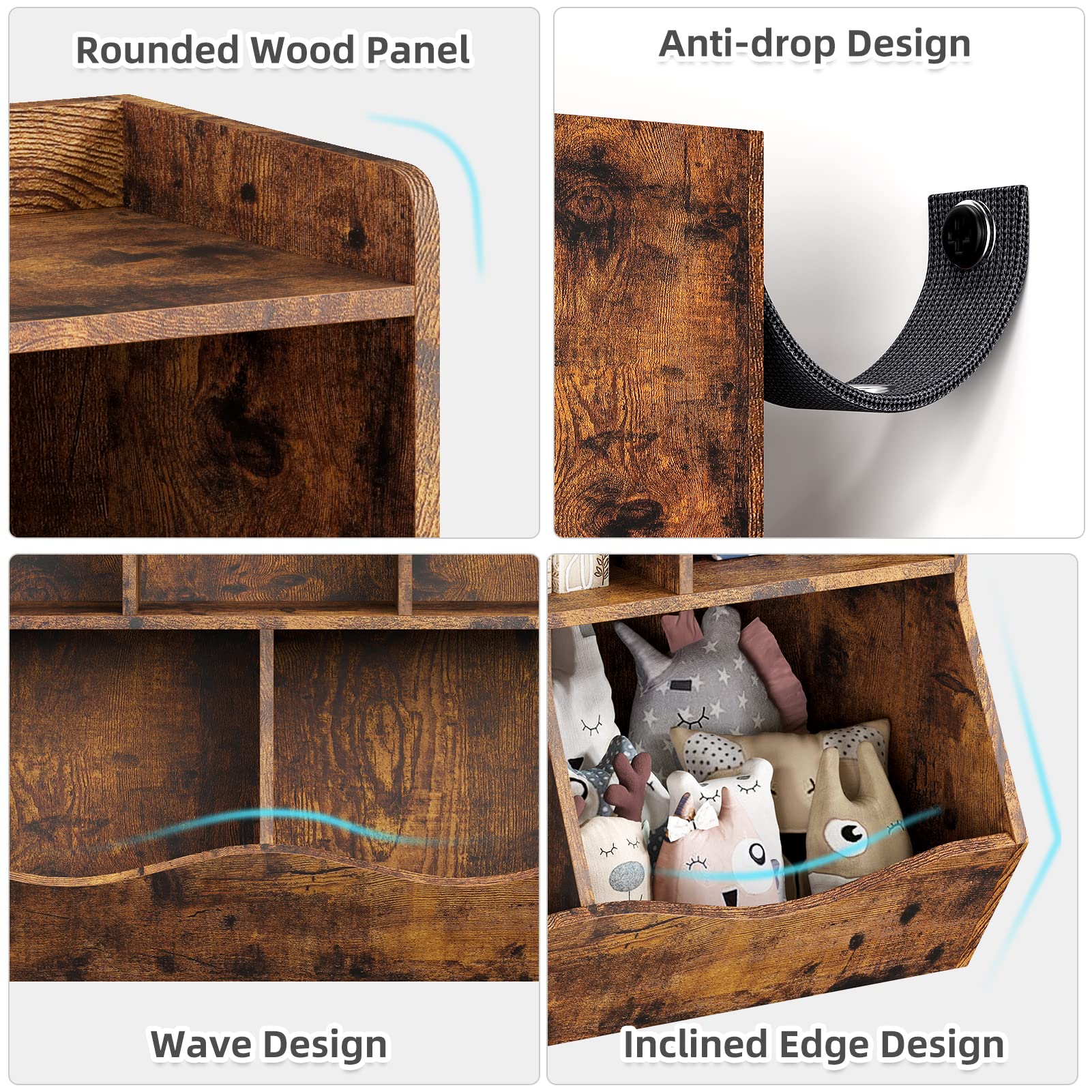 Libreria portaoggetti Garvee con 3 ripiani e 2 contenitori ribaltabili per cameretta e sala giochi, in legno, antiribaltamento, marrone, 91,4 cm di lunghezza x 29,2 cm di larghezza x 80 cm di altezza