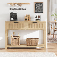 Tavolo da ingresso scanalato Garvee con 2 cassetti, consolle in legno per corridoio e soggiorno, 43,3x11,8x31,4 pollici, Burlywood