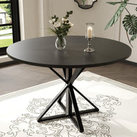 Tavolo da pranzo rotondo Garvee da 47 pollici con base in metallo per cucina e sala da pranzo, per 4-6 persone, piano in legno MDF, antigrafio, antiscivolo