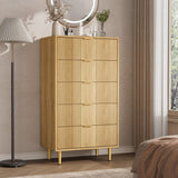 Comò Garvee con 6 Cassetti in Legno di Quercia, Maniglie in Metallo, Stabile, per Camera da Letto e Soggiorno, 100x40x75cm, Bianco - Natürliche Eiche
